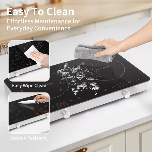 COOKTRON Dupla Indukciós Főzőlap 3500W - 2 Zónás Hordozható Tűzhely Érintésvezérléssel, 10 Hőfokszinttel és Időzítővel, Otthoni és Kempingez