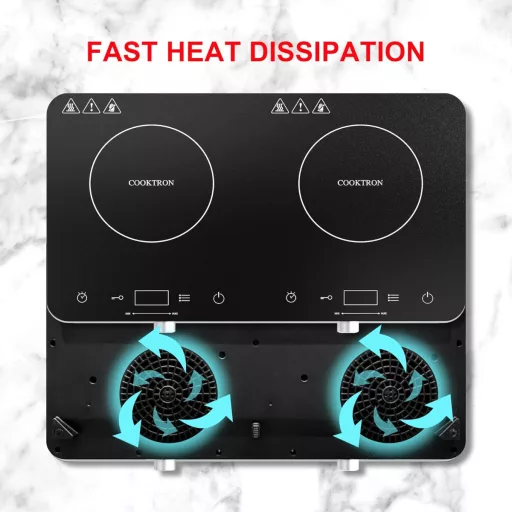 COOKTRON Dupla Indukciós Főzőlap 3500W - 2 Zónás Hordozható Tűzhely Érintésvezérléssel, 10 Hőfokszinttel és Időzítővel, Otthoni és Kempingez