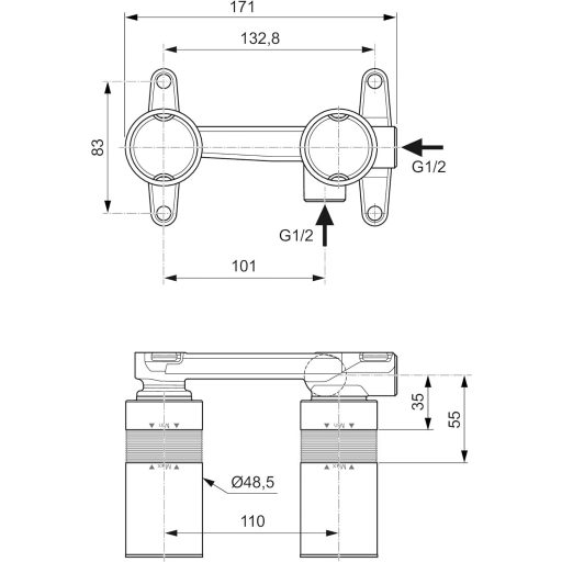 Ideal Standard A1313NU Ugradbeni set miješalice za umivaonik, priključak G 1/2, mjed