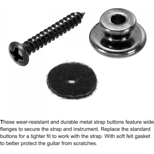 Fém gitárpánt-csat szett, fekete filc alátéttel - 2 db-os készlet