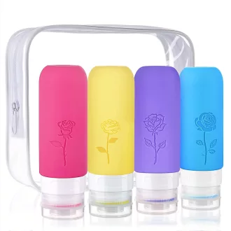   Cestovná silikónová sada fľaštičiek 4 ks - 90 ml nepriepustné nádobky na šampón a krém