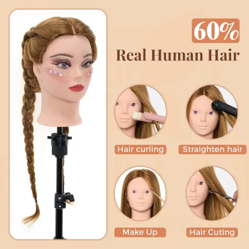 Neverland Beauty 28" Fodrász Gyakorló Fej 60% Valódi Hajjal, Asztalcsipesszel