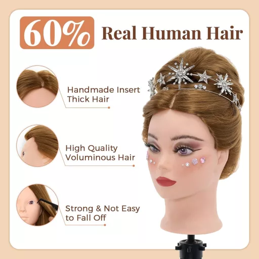Neverland Beauty 28" Fodrász Gyakorló Fej 60% Valódi Hajjal, Asztalcsipesszel