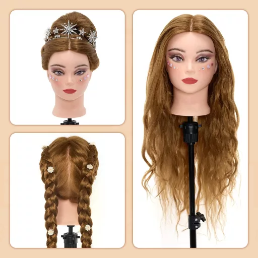 Neverland Beauty 28" Fodrász Gyakorló Fej 60% Valódi Hajjal, Asztalcsipesszel
