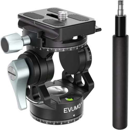 EVUMO Mini Állványfej - Dupla Panoráma 360° Kameraállvány Videófej, 250g Fluid Fej, Arca-Swiss Kompatibilis, DSLR/Kamera/Telefon, 4kg Teherb
