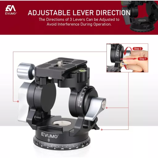 EVUMO Tripod Kamerafej - 360° Panoráma Videófej Gyorskioldó Talppal, GoPro, DSLR és Kamerák Számára, 10kg Teherbírás, Állítható Fogantyú, 47