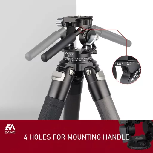 EVUMO Hlava pre statív - 360° Panoramatická video hlava s rýchloupínacou doštičkou, pre GoPro, DSLR a kamery, nosnosť 10 kg, nastaviteľná rukoväť, 47