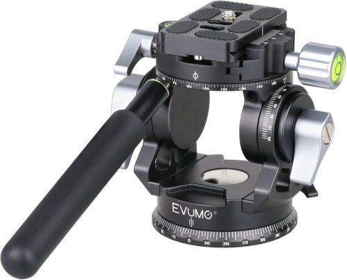 EVUMO Dupla Panoráma Állványfej - 360° Forgó Videófej Kamerákhoz, 8 kg Teherbírás, Arca-Swiss Kompatibilis, DSLR, Okostelefon, Alumínium, 52