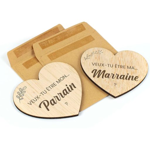 CONTRAXT Poklon za kumu/kuma – Drveno srce s kuvertom – Unikatni poziv za krštenje ili vjenčanog kuma/kumu – Ručna izrada