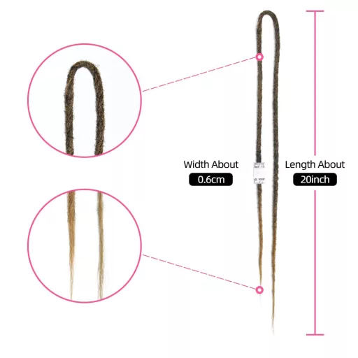 Dsoar Extensii de păr dreadlock subțiri, sintetice, 50 cm, 10 șuvițe, împletitură croșetată