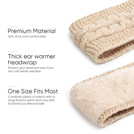 DRESHOW bandă de păr călduroasă, tricotată, pentru femei, încălzitor de urechi de iarnă, cu căptușeală groasă din fleece