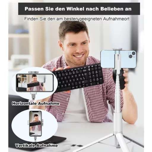 TONEOF 152cm-es Fehér Alumínium Szelfibot Állvány iPhone és Android Telefonokhoz, Vezeték Nélküli Távirányítóval - 173cm, Beige Grey