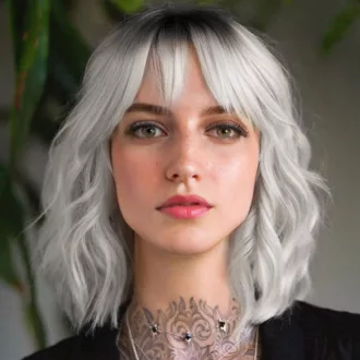   BESTUNG Perucă Scurtă Blond Argintiu pentru Femei - Stil Bob cu Rădăcini Întunecate, Păr Sintetic Rezistent la Căldură, Aspect Natural, Potrivită pentru Petreceri și Cosplay