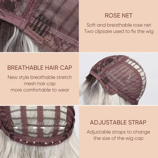 BESTUNG Perucă Scurtă Blond Argintiu pentru Femei - Stil Bob cu Rădăcini Întunecate, Păr Sintetic Rezistent la Căldură, Aspect Natural, Potrivită pentru Petreceri și Cosplay