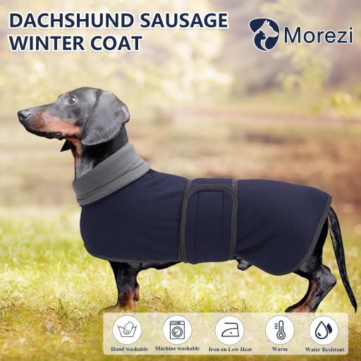 MOREZI Téli Kutyakabát Polár Béléssel, Gombos Állítható Gallérral - Tacskó és Kis-Közepes Kutyáknak Navy XS