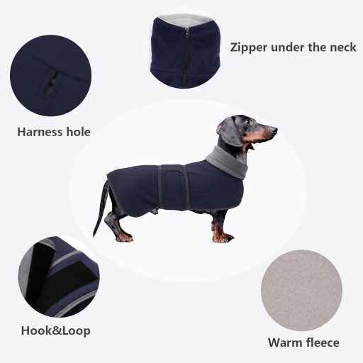 MOREZI Téli Kutyakabát Polár Béléssel, Gombos Állítható Gallérral - Tacskó és Kis-Közepes Kutyáknak Navy XS