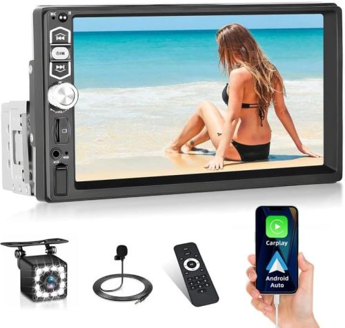 Hikity 1 DIN Autórádió 7" Érintőképernyővel - Vezetékes CarPlay, Android Auto, Bluetooth Kihangosító, Tolatókamera, FM Rádió