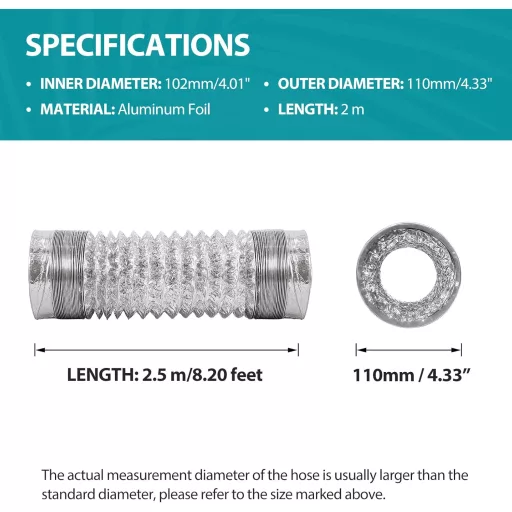 Tub flexibil din aluminiu HG Power 100 mm, lungime 2 m