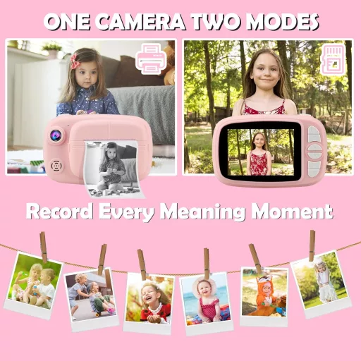 Misilmp Instant Digitális Gyermekkamera 3.5" 1080P Nyomtatóval Pink