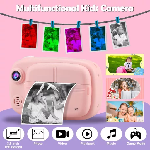 Misilmp Instant Digitális Gyermekkamera 3.5" 1080P Nyomtatóval Pink