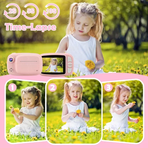 Misilmp Instant Digitális Gyermekkamera 3.5" 1080P Nyomtatóval Pink
