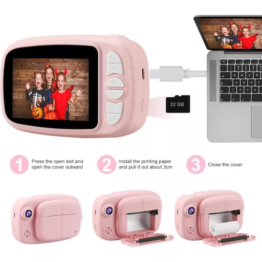 Misilmp Instant Digitális Gyermekkamera 3.5" 1080P Nyomtatóval Pink