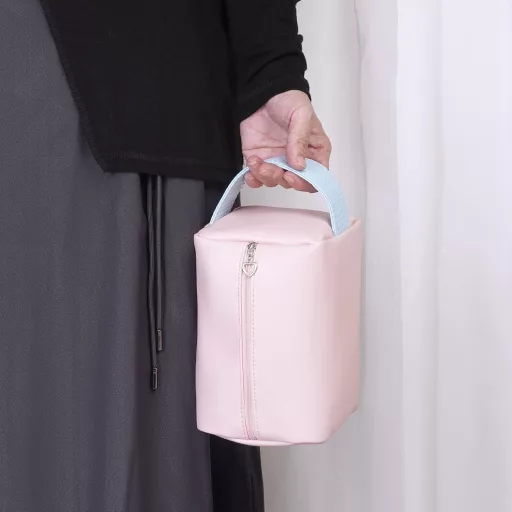 Ružový vodeodolný kožený kozmetický kufrík MAGEFY pre ženy, do kabelky