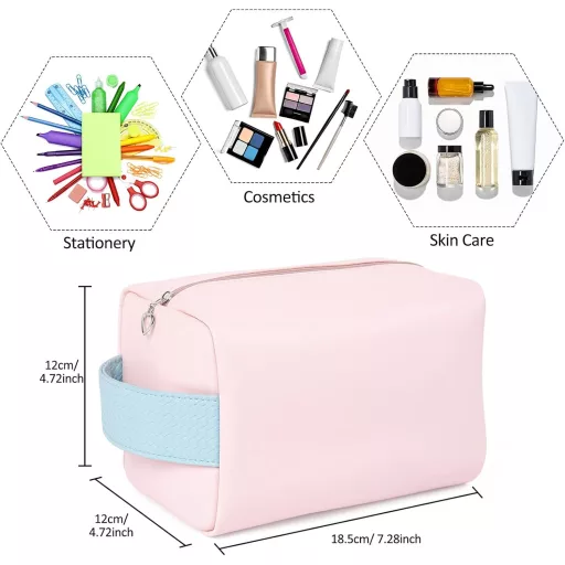 Ružový vodeodolný kožený kozmetický kufrík MAGEFY pre ženy, do kabelky