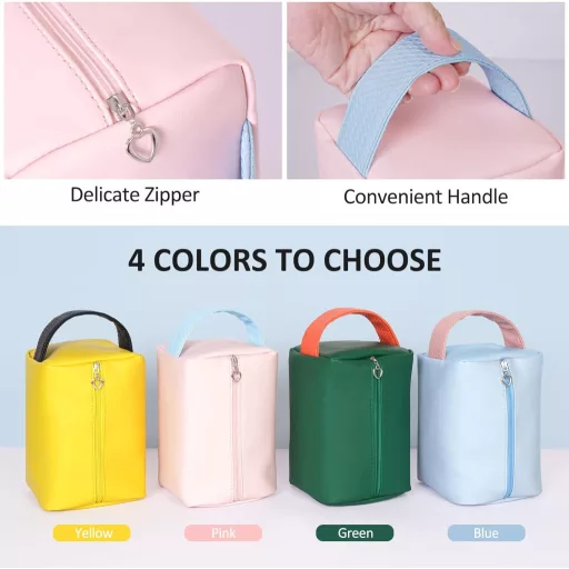 Ružový vodeodolný kožený kozmetický kufrík MAGEFY pre ženy, do kabelky