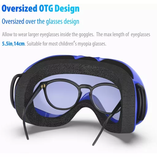 ZABERT Ochelari de schi pentru copii, compatibili cu ochelari de vedere, ochelari de snowboard pentru 6-14 ani, protecție UV, anti-ceață.