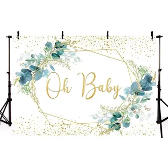   MEHOFOND 240x180 cm Zelena Pozadina s Lišćem i Zlatnim Točkicama - Za Fotografiranje Beba, Rođendane, Baby Shower Dekoracije, Fotografiranje Torti