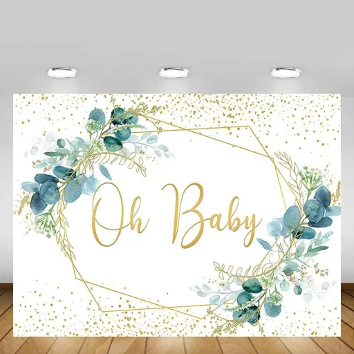 MEHOFOND 240x180 cm Zelena Pozadina s Lišćem i Zlatnim Točkicama - Za Fotografiranje Beba, Rođendane, Baby Shower Dekoracije, Fotografiranje Torti