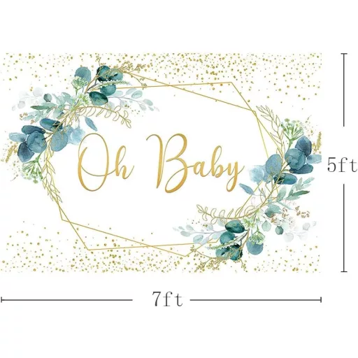 MEHOFOND 240x180 cm Zöld Leveles Fotóháttér Arany Pöttyökkel - Baba Fotózás, Születésnap, Baby Shower Dekoráció, Torta Fotózás