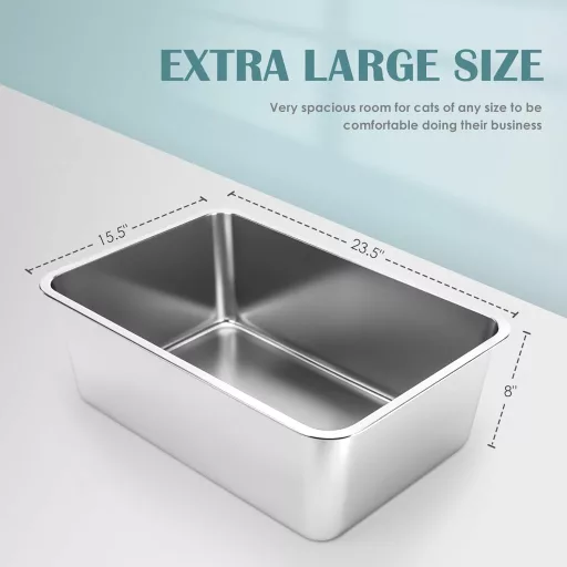 IKITCHEN Nerezová toaleta pre mačky extra veľká s vysokým okrajom, vhodná aj pre králiky, 23,5x15,5x8 cm