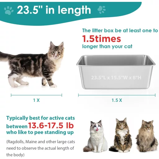 IKITCHEN Nerezová toaleta pre mačky extra veľká s vysokým okrajom, vhodná aj pre králiky, 23,5x15,5x8 cm