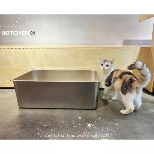 IKITCHEN Nerezová toaleta pre mačky extra veľká s vysokým okrajom, vhodná aj pre králiky, 23,5x15,5x8 cm