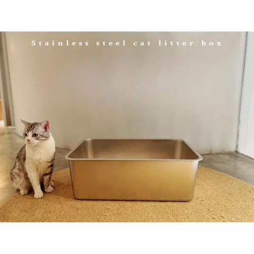 IKITCHEN Nerezová toaleta pre mačky extra veľká s vysokým okrajom, vhodná aj pre králiky, 23,5x15,5x8 cm