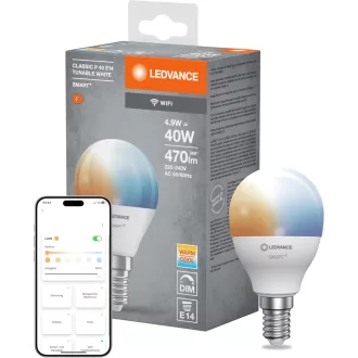   LEDVANCE Smart WiFi LED izzó E14 foglalat, dimmelhető, színhőmérséklet szabályozható 2700-6500K
