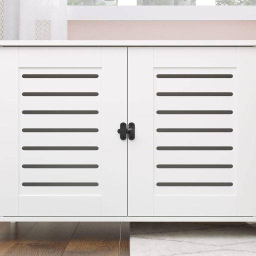 HOOBRO Velencei Stílusú Fa Macska WC Bútor, Cica Alakú Bejárattal, Fehér, 60 x 45 x 50 cm, Beltéri Alomtakaró Szekrény