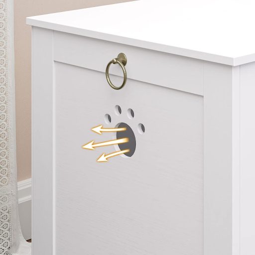 HOOBRO Velencei Stílusú Fa Macska WC Bútor, Cica Alakú Bejárattal, Fehér, 60 x 45 x 50 cm, Beltéri Alomtakaró Szekrény