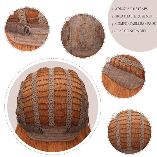 FESHFEN Dlhá kučeravá oranžová parochňa 60 cm so stredovou cestičkou, dámska syntetická vlnitá