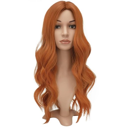 FESHFEN Hosszú Göndör Narancssárga Paróka 60cm Középválasztékkal Női Szintetikus Hullám