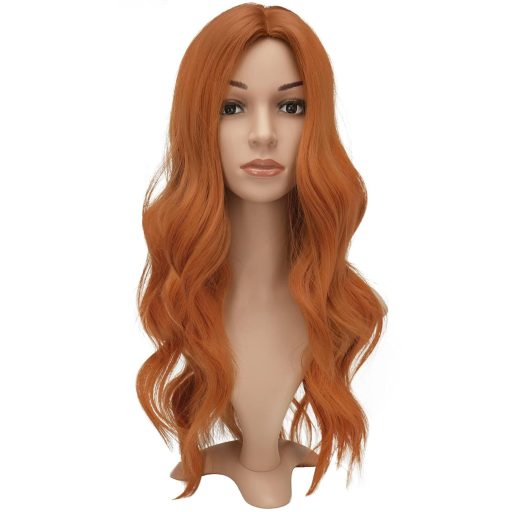 FESHFEN Hosszú Göndör Narancssárga Paróka 60cm Középválasztékkal Női Szintetikus Hullám