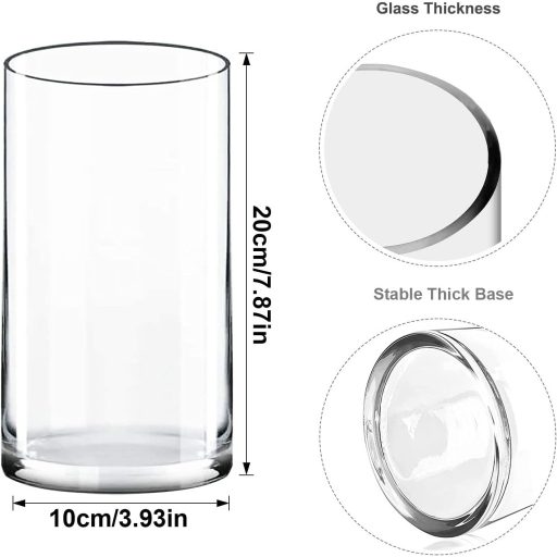 TSKDKIT Kézzel Fújt Üveg Virágváza - 20 cm Magas Kristály Váza, Henger Alakú Gyertyatartó, Növénytartó Otthoni és Irodai Dekorációhoz, Ajánd