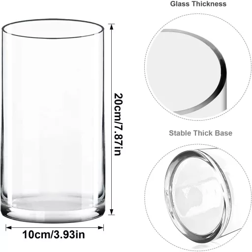 Vază de Sticlă Suflată Manual TSKDKIT - Vază de Cristal de 20 cm Înălțime, Vază Cilindrică, Suport Lumânare, Ghiveci pentru Decorațiuni Acasă și la Birou, Cadou