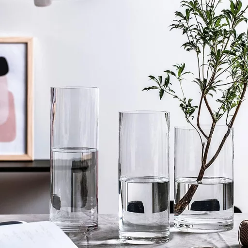 Vază de Sticlă Suflată Manual TSKDKIT - Vază de Cristal de 20 cm Înălțime, Vază Cilindrică, Suport Lumânare, Ghiveci pentru Decorațiuni Acasă și la Birou, Cadou