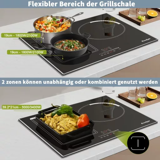 Cooksir 60 cm beépíthető indukciós főzőlap 3 zónás 6800W Flex Zone grillezéshez