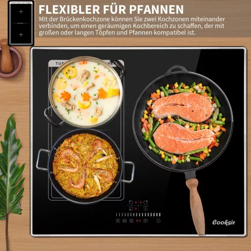Cooksir 60 cm beépíthető indukciós főzőlap 3 zónás 6800W Flex Zone grillezéshez
