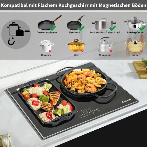 Cooksir 60 cm beépíthető indukciós főzőlap 3 zónás 6800W Flex Zone grillezéshez