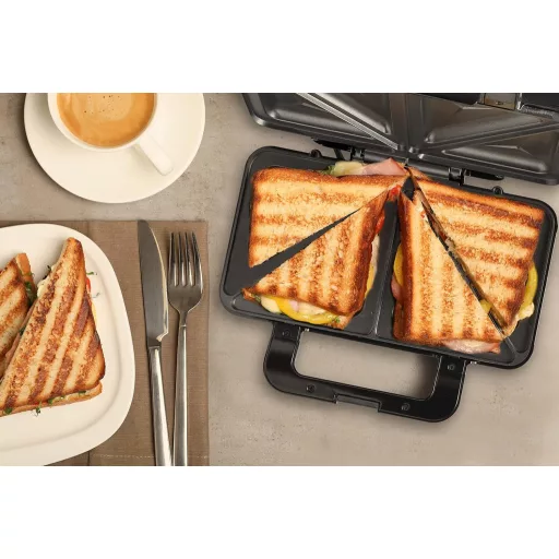 Aparat de sandvișuri Bestron XL pentru 2 sandvișuri, 900W, gri titan, control automat al temperaturii